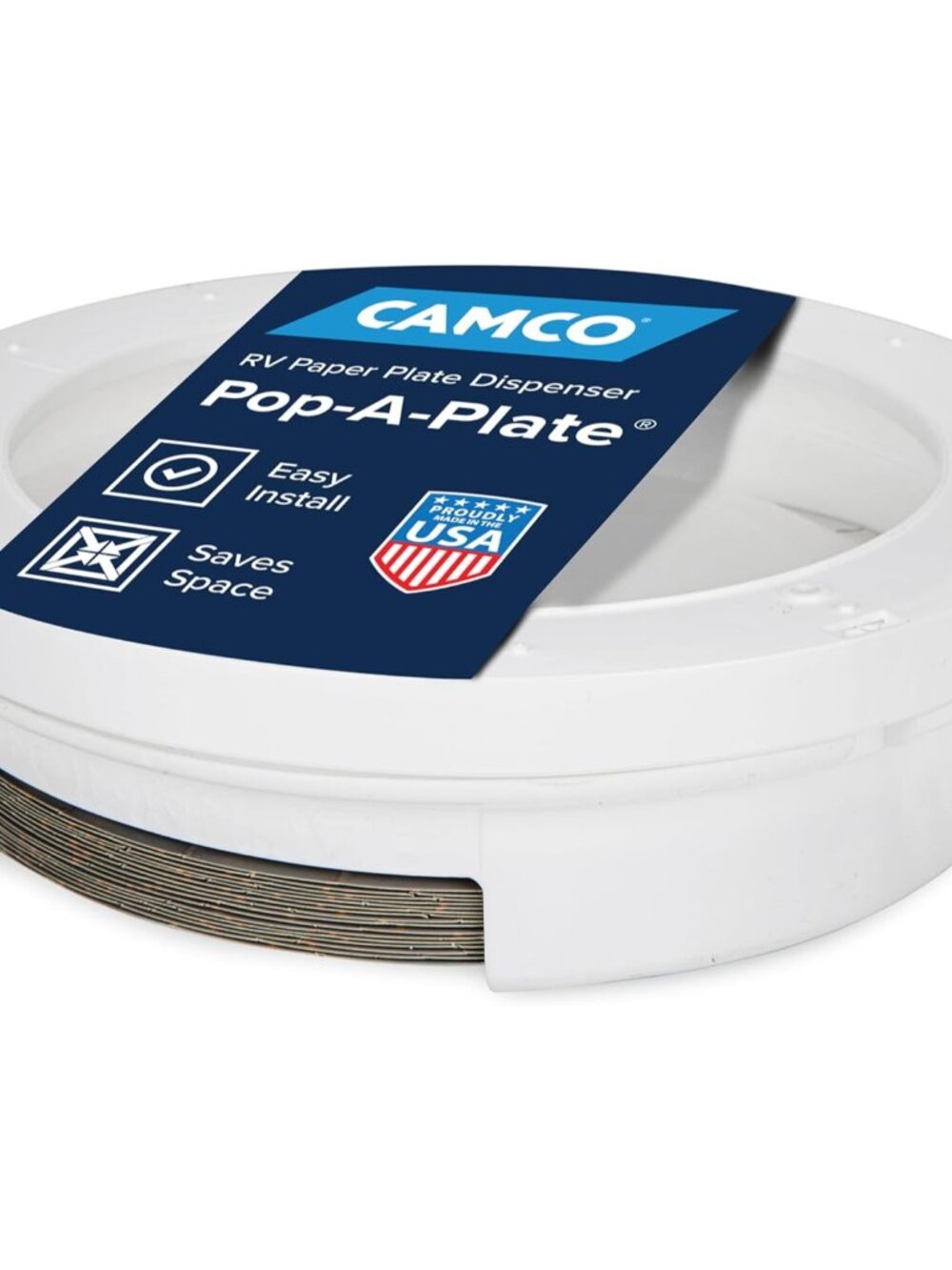 Pop-A-Plate Plastic Plate Dispenser - Measures 10.2" Diameter x 2.6" Tall - Hold
